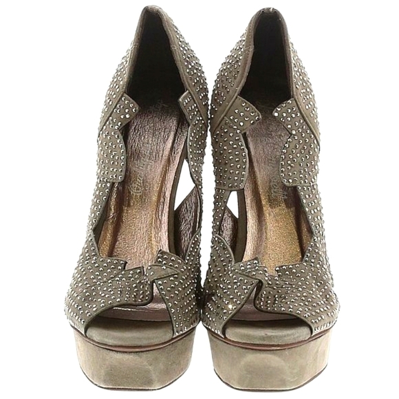 Jeffrey Campbell LUXE Turner Gray Studded Heels Size 8.5 peep toe - Picture 4 of 11